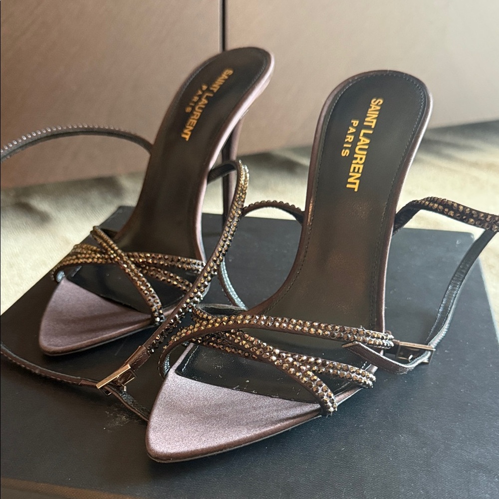 Saint Laurent Black Crystal-Embellished Strappy Stilettos